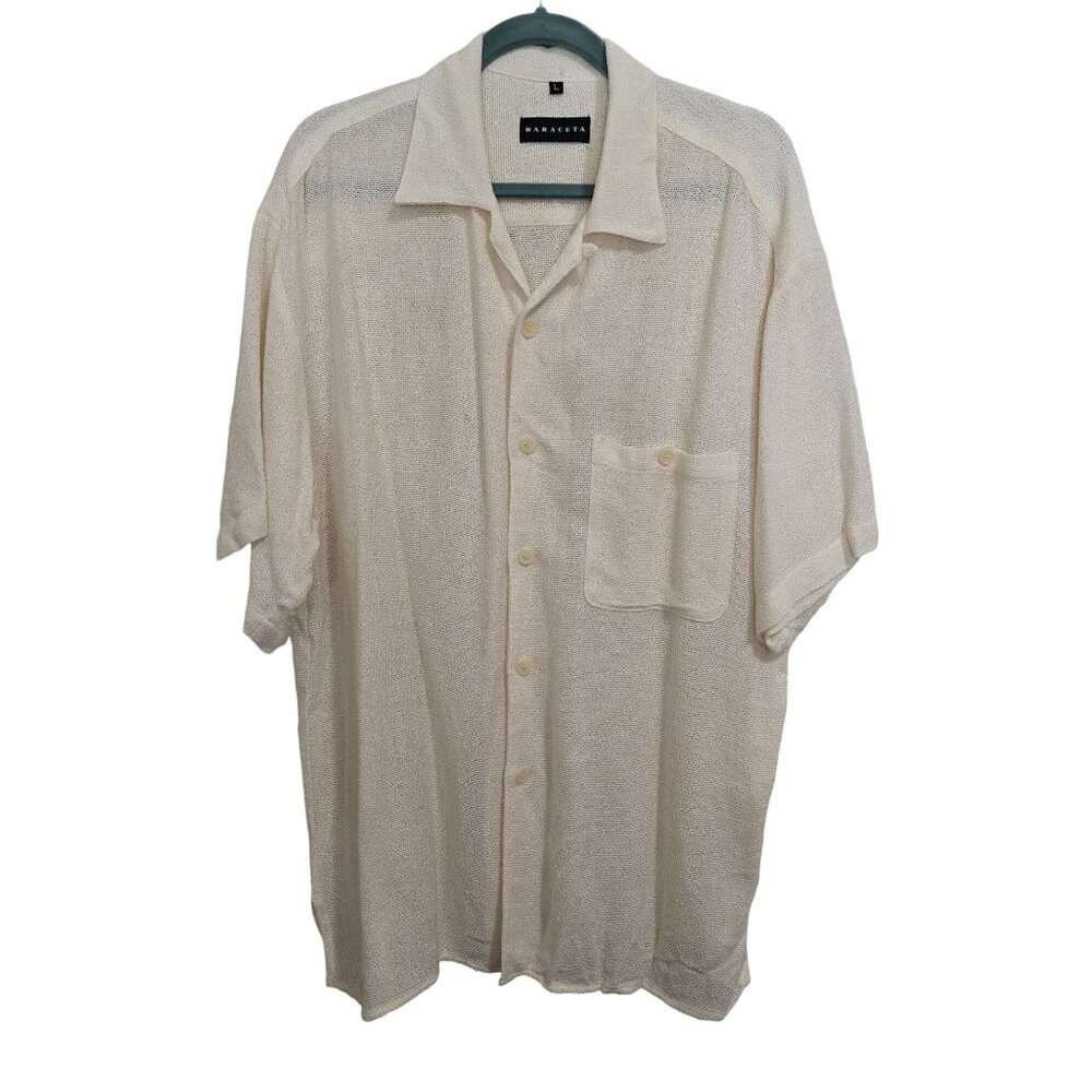 Baracuta Mens White Short Sleeve Casual Beachy Button-Up Shirt‎ L